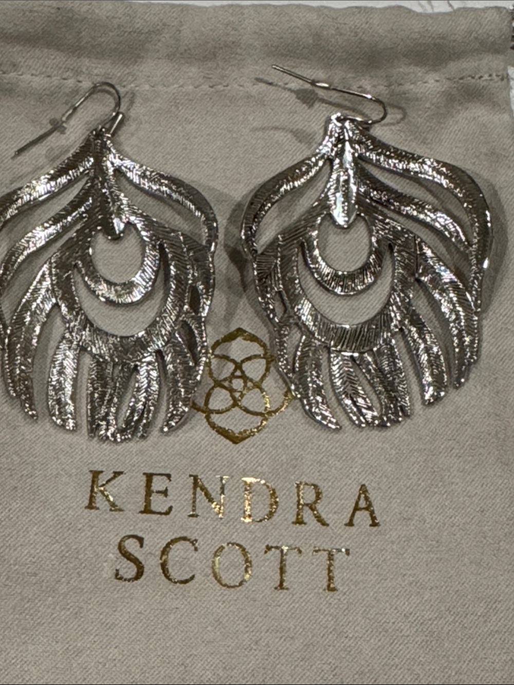Kendra Scott Silver Filigree Feather Drop Earrings - Picture 2 of 3